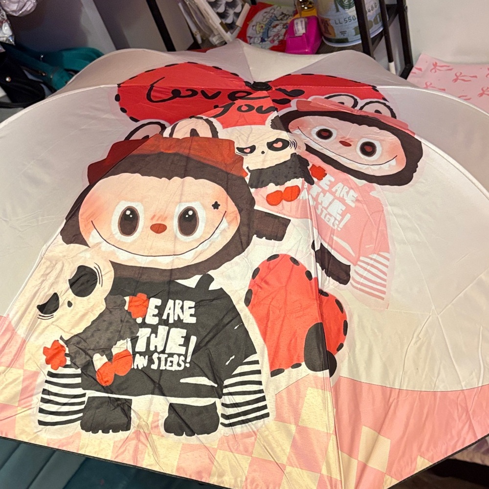 Cute Kids Umbrella with Cartoon Characters - Pink